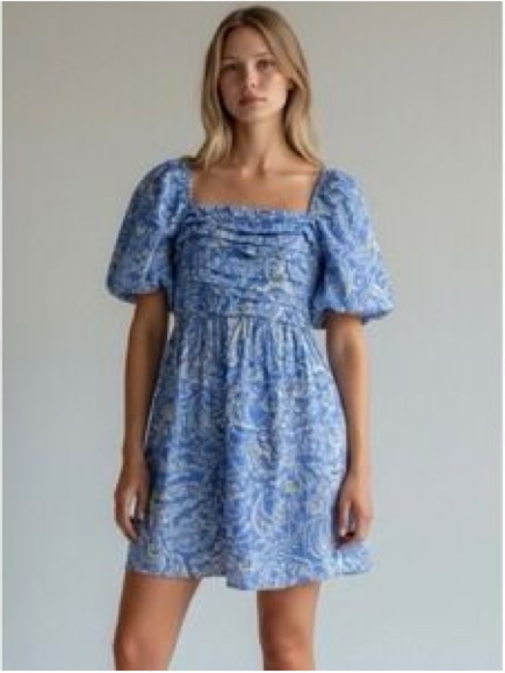 Jessica Simpson Light Blue Floral Puff-Sleeve Dress